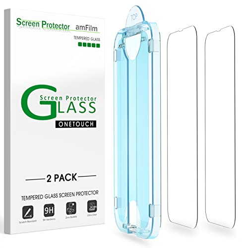 amFilm OneTouch Compatible with iPhone 14 6.1'/iPhone13/iPhone 13 Pro 6.1' Screen Protector Tempered Glass Edge to Edge Full Coverage with Easy Installation Kit