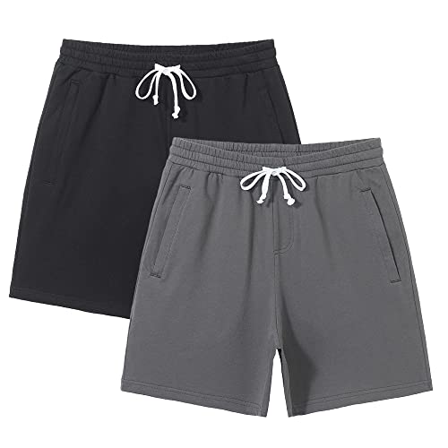 Sweat Shorts for Men 5 Inch Inseam Shorts Athletic Gym Workout Casual Cotton Shorts for Running Pajama Lounge Summer Shorts(B/DG,L)