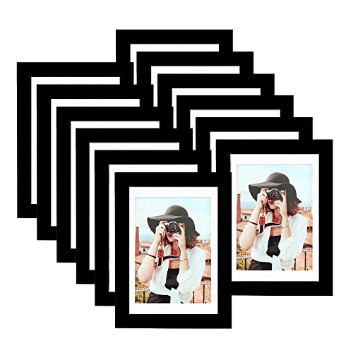 Picrit 5x7 Picture Frame for Wall Mounting or Table Top Display, Set of 12, Display 4x6 with Mat or 5x7 Without Mat, Black.