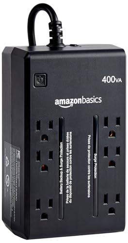 Amazon Basics Standby UPS 400VA 255W Surge Protector Battery Power Backup, 6 Outlets - Black