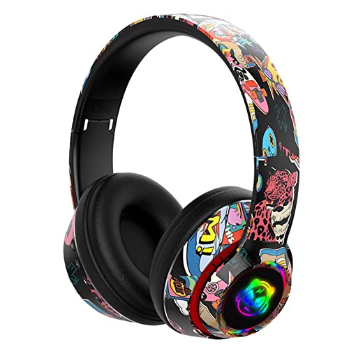 crgrtght Wireless Bluetooth Cool Graffiti Led Illuminated Gaming Headset for Kids Teens Adults, Online Shopping,Headphones with Built-in Microphone, Android and iOS
