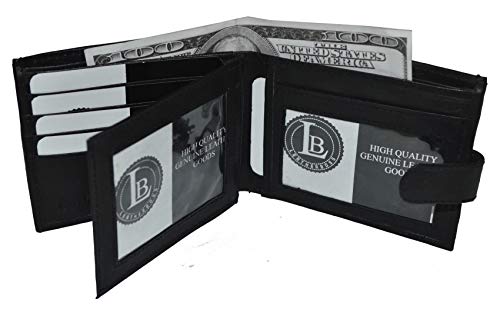 Leatherboss Men's Bifold Wallet with Snap Closure - Black 4' X 3.1/4'