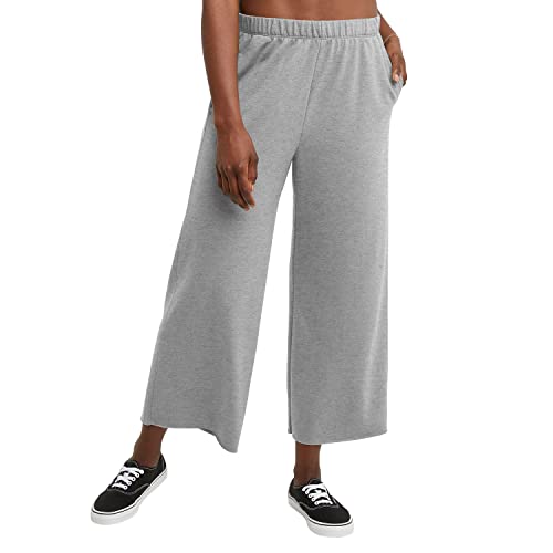 Hanes Women's Originals French Terry Wide Leg, Crop Fleece Pants, 25', Available in Plus, Concrete PE Heather, Medium