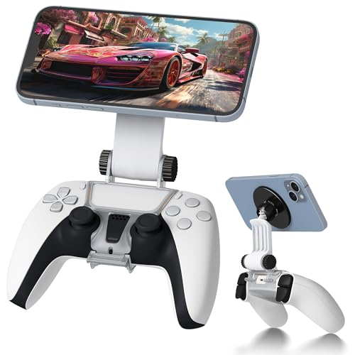 Orzero Magnetic Controller Phone Mount Clip Compatible for PS5 Dualsense Controller, Adjustable Mag-Safe Holder Accessories for iPhone and Android Phones Remote Stream Gaming - Black