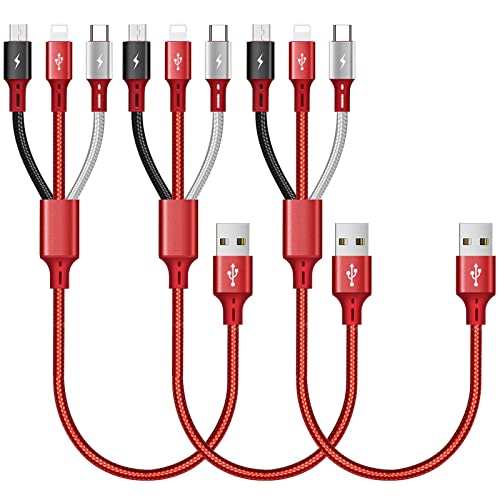 ASICEN Multi Charging Cable 3Pack Short Multi Charger Cable 1Ft Braided Universal 3 in 1 Multiple USB Cable Charging Cord Adapter with IP/Type-C/Micro USB Port for Cell Phone,IP,Samsung Galaxy,Tablets