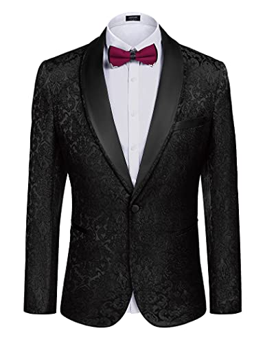 COOFANDY Men's Floral Tuxedo Suit Jacket Dinner Jacket Party Prom Wedding Blazer Jackets Black