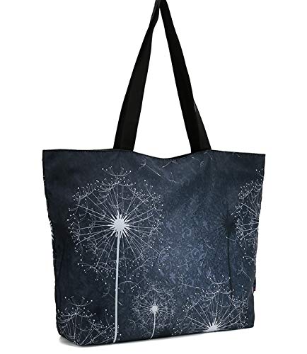 icolor Black Dandelion Large Shopping Bag Handle Case Bag, Portable Shoppers Bag Convenient Storage Tote Bags,Travel Shopping Grocery Shoulder Bag(GymBag-03)