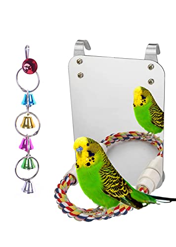 LOPERDEVE 7' Bird Mirror with Rope Perch Bird Toys Swing, Comfy Perch for Greys Amazons Parakeet Cockatiel Conure Lovebirds Finch Canaries
