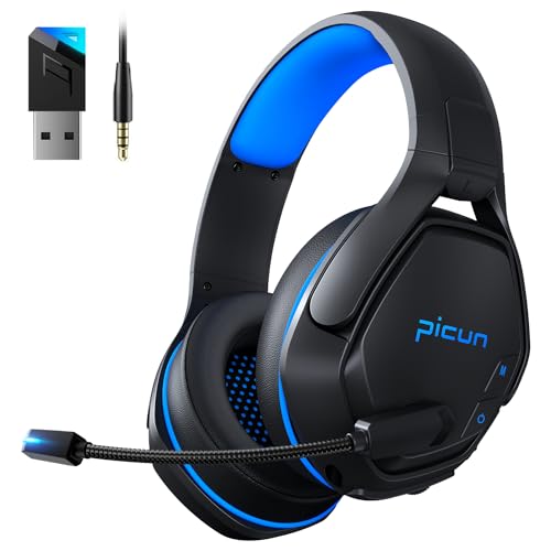 Picun PG-01 Wireless Gaming Headset for PC, PS5, PS4, MacBook, 2.4Ghz Bluetooth Gaming Headphones with Microphone for Laptop, Computer, 3D Surround Sound - Dynamic EQ Driver - Soft Memory Earmuffs