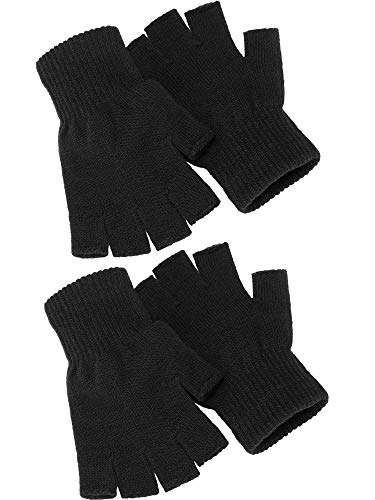 SATINIOR 2 Pair Unisex Half Finger Gloves Winter Stretchy Knit Fingerless Gloves in Common Size