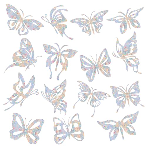 Shawula 32PCS Butterfly Window Clings - Anti-Collision Window Decals to Save Birds from Window Collisions,Non Adhesive Prismatic Vinyl Window Clings, Rainbow Stickers