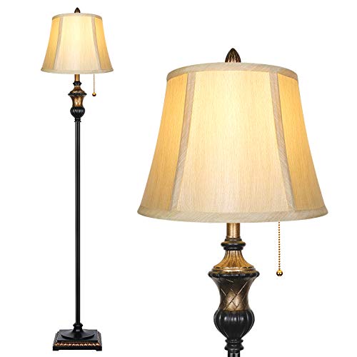 TOBUSA Traditional Floor Lamp, Classic Standing Lamp with Bronze Fabric Shade, Vintage Elegant Tall Pole Lamp for Living Room Bedroom Office Reading, Rustic Upright Floor Lights , Pull Chain Switch