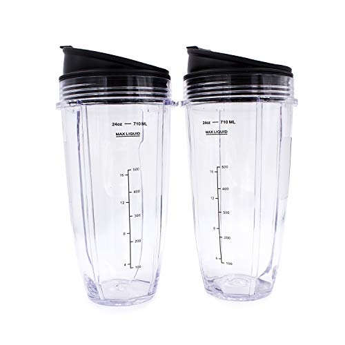 Replacement Blender Cup with Lid (2 Pack) 24 Oz Cups For Ninja Auto iQ BL480 BL482 BL642 BL682 BL450 BN401 BN751 BN801 Foodi SS351 SS151 SS401 Ninja Blender Auto iQ Blade