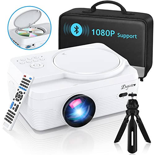 Full HD Bluetooth Projector Built in DVD Player, 12000LM 1080P Supported, Portable Mini DVD Projector for Outdoor Movies, 250' Home Theater, Compatible with iOS/Android/TV Stick/PS4/HDMI/USB/TF Card