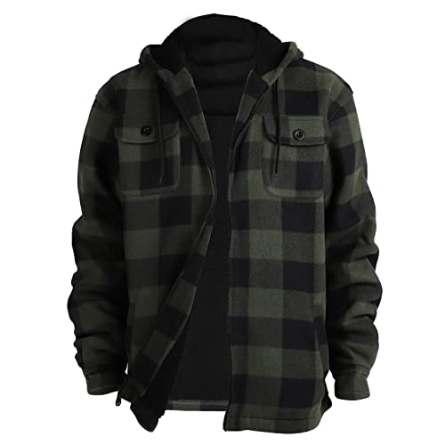 Heavy Thick Flannel Plaid Jacket Sherpa Fleece Lined Hoodies for Men Zip Up Winter Warm Coat Buffalo Zipper Sweatshirt