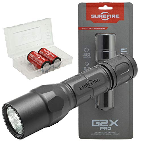SureFire G2X Pro 600 Lumen Tactical EDC Flashlight Bundle with 2 Extra CR123A Batteries and Lightjunction Battery Case (Black)