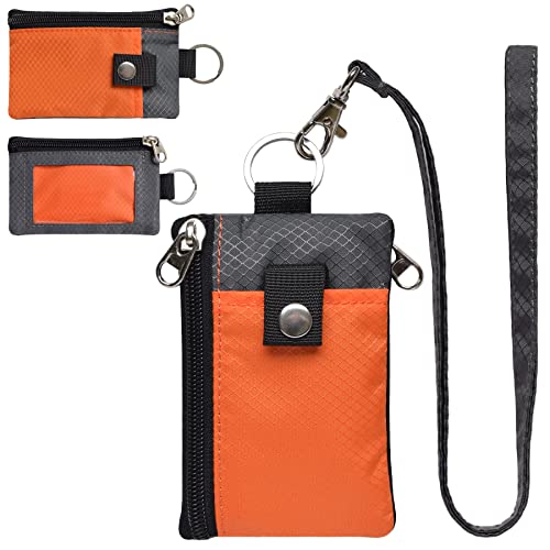 CHENSPRX Minimalist RFID Blocking Small Wallet with ID Window,WaterResistant Zip Id Case Wallet with Lanyard Keychain for Cards,Cash,Travel,Women,Men (Orange+DarkGrey)