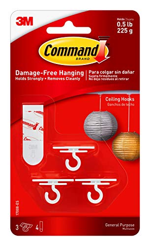 Command Ceiling Hooks, Total 12 Hooks with 16 Command Strips, Decorate Damage-Free, 3 count (Pack of 4)