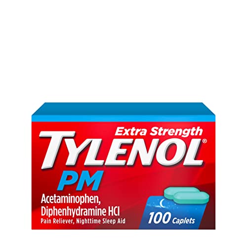 Tylenol PM Extra Strength Nighttime Pain Reliever & Sleep Aid Caplets, 500 mg Acetaminophen & 25 mg Diphenhydramine HCl, Relief for Nighttime Aches & Pains, Non-Habit Forming, 100 ct