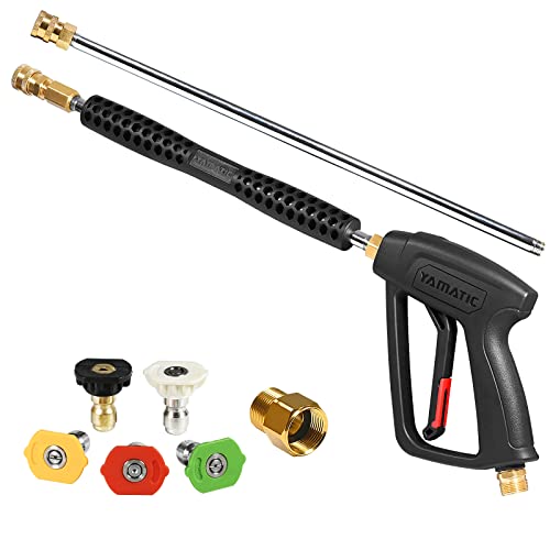 YAMATIC Pressure Washer Gun and Wand with M22 Male Inlet, Power Washer Extension Replacement Lance with 1/4' Quick Connect Outlet for High Pressure Foam Cannon Car Wash, 4000 PSI