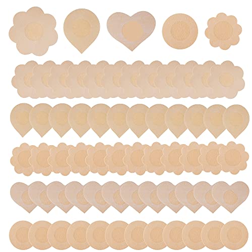 VSHZXFH 100 Pcs Nipple Covers Pasties Pads Disposable Breast Petals Stickers Nipple Pasties Bra Pad Large Breast Covers Self-Adhesive Satin Petals Pasties for Women, Invisible No Show Bra, Beige