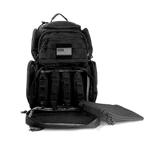 K-Cliffs Shooting Range Pistol Backpack | Up to 5 Handguns | Dedicated Mag Storage | Black