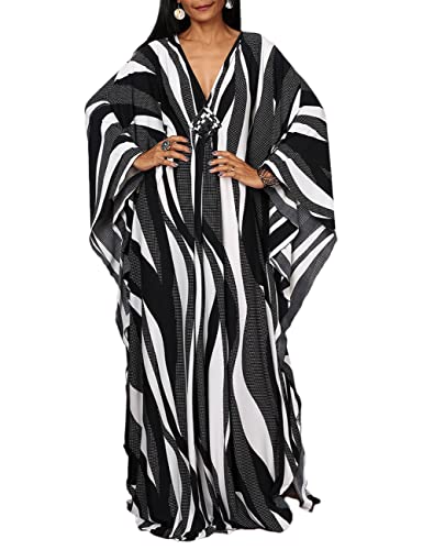 Bsubseach Plus Size Caftan Dresses for Women Swimsuit Cover Up Batwing Sleeve Summer Maxi Kaftan Dress Dotted Zebra
