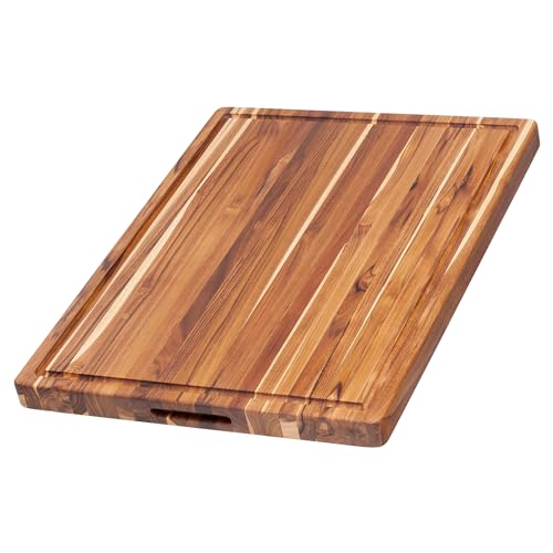 Teakhaus Carving Board - Large Wood Cutting Board with Juice Groove and Grip Handles - Reversible Teak Edge Grain Wood - Knife Friendly - FSC Certified