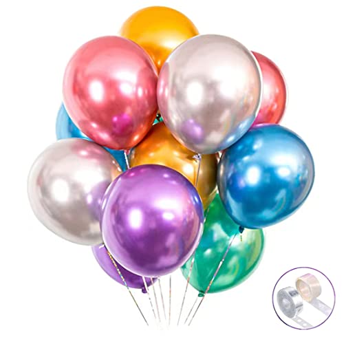 Colorful Party Balloons 100pcs 12inch Chrome Metallic Helium Balloons for Birthday Party Decoration and Arch Decoration Wedding Birthday Baby Shower Christmas Party