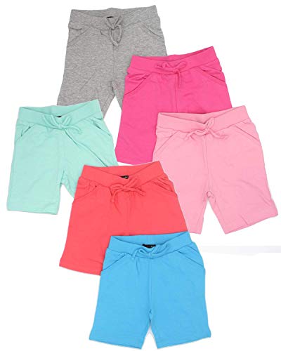 MISS POPULAR Girls 6-Pack Bermuda Short Sizes 4-16 Comfortable Cotton, Spandex Elastic Waistband, Bow-Tie, Pockets & Many Colors