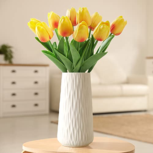 White Ceramic Vase for Home Decor, 8 Inch Vase for Flowers, Modern Art Texture Vase for Decor Centerpieces Entryway Shelf Living Room Table Decor