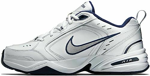 Nike Men's Air Monarch IV Walking Shoes, White/Metallic Silver/Navy, Size 12