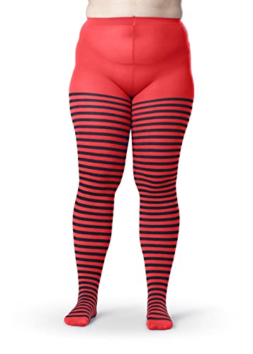 Womens Black and Red 3-4X Plus Size Striped Costume Tights Bold Colored Stockings