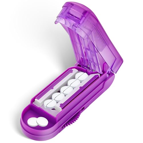 DUBSTAR Pill Cutter Splitter for Small and Tiny Pills, Multiple Pill Cutters for Small or Large Pills, Adjustable Pill Splitter with Centering Device and Blade Guard for Multi Tablets (Purple)