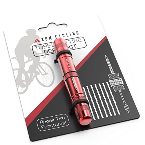 KOM Cycling Tubeless Tire Repair Kit for Bikes – 8 Colors! Fixes Mountain Bike and Road Bicycle Tire Punctures – Includes Tire Repair Fork and Reamer, 8 Bacon Strips. Tubeless Repair Made Easy (Red)