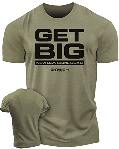 New Day Same Goal, Get Big Funny Bodybuilding Lifting T-Shirts for Men (XL, Get Big Military Green)