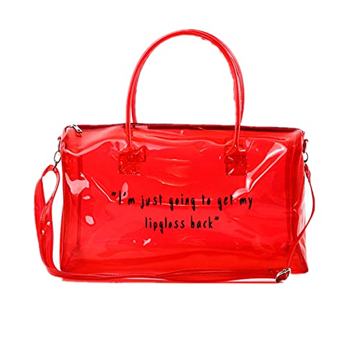 Clear Gym Bag for Women, Clear PVC Tote Bag Large Sports Duffel Bag Bright Candy Color Jelly Bag with Durable Metal Zipper for Gym, Travel, Beach Red