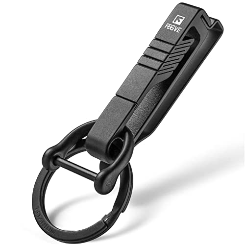FEGVE Belt Clip, Titanium Key Clip Carabiner Keychain Clip with Titanium Key Ring and D-Shaped Keyring,Duty Belt Key Holder Key Chain for Men（Black）