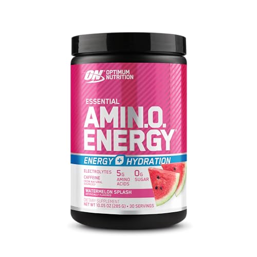 Optimum Nutrition Amino Energy Powder Plus Hydration, with BCAA, Electrolytes, and Caffeine, Watermelon Splash, 30 Servings (Packaging May Vary)