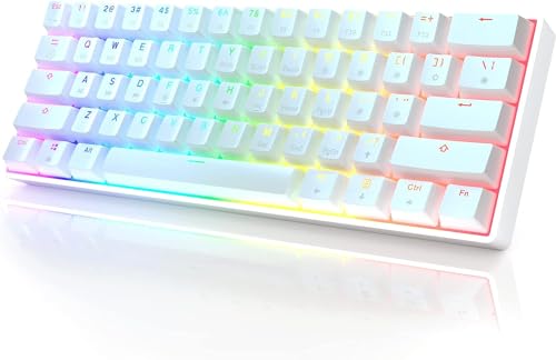 HK GAMING GK61 Mechanical Gaming Keyboard - 61 Keys Multi Color RGB Illuminated LED Backlit Wired Programmable for PC/Mac Gamer (Gateron Optical Yellow, White)