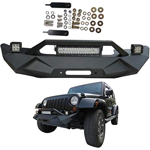 ECCPP Front Bumper Fit for 2007-2018 for Jeep Wrangler JK Texture Black (LED Lights & Winch Plate)