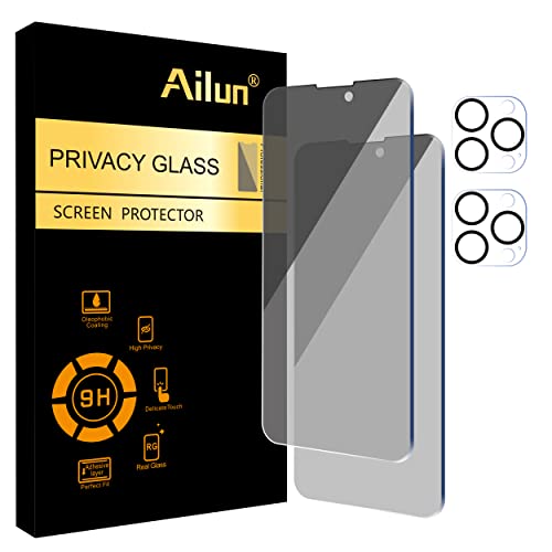 Ailun 2Pack Privacy Screen Protector Compatible for iPhone 14 Pro Max[6.7 inch] + 2 Pack Camera Lens Protector, Anti Spy Private Tempered Glass Film, Case Friendly, [9H Hardness] - HD [Black]