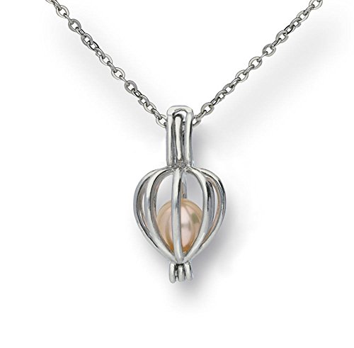 Pearlina Cultured Pearl in Oyster Necklace Set Silver-tone Heart Cage Locket w/Stainless Steel Chain,18'