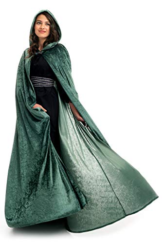 Little Adventures Deluxe Velvet Adult Cloak Cape with Lined Hood (Green),One-Size
