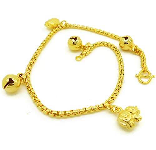arrawana77 Elephant Bell 24k Thai Baht Gold Plated Foots Jewelry Bracelet Charm Anklet 9 Inch