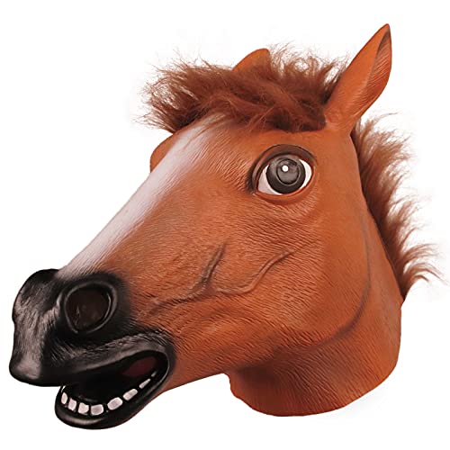 MOLEZU Horse Head Mask for Adult, Brown Horse Head Latex Animal Mask, Novelty Halloween Costume for Masquerade Party