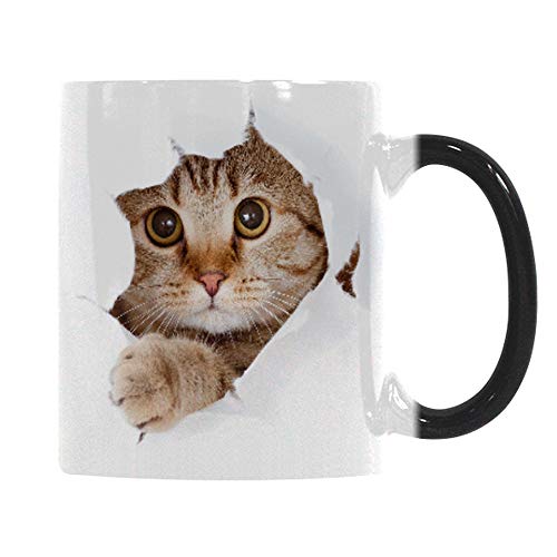 Caliamary Heat Changing Mug, Funny Cat Heat Changing Ceramic Coffee Mug, 11 oz Heat Sensitive Color Changing Coffee Mug Cup, Cute Xmas Gift Mug for Women Men Kids (Cat)