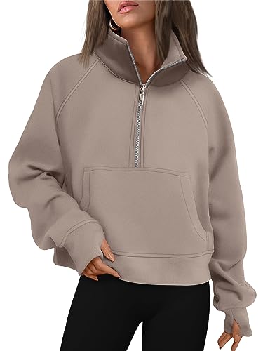 AUTOMET Half Zip Pullover Womens Sweatshirts Cropped Quarter Zipper Oversized Hoodies Sweater 2024 Fall Fashion Outfits Clothes