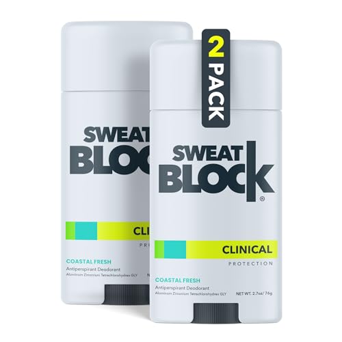 SweatBlock Clinical Strength Deodorant & Antiperspirant Solid for Men & Women, Clinical Sweat & Odor Protection, Coastal Fresh Scent - 2 Pack