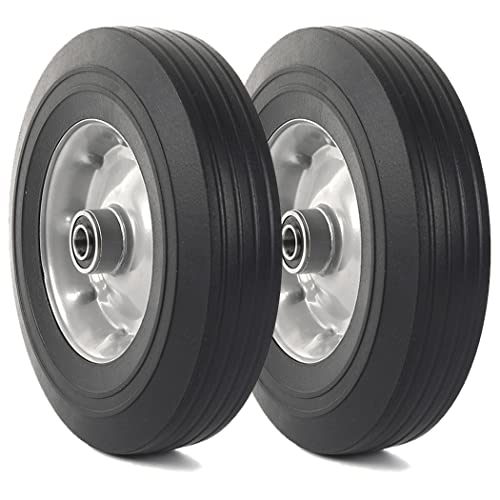(2-Pack) AR-PRO 10''x2.5'' Flat Free Solid Rubber Replacement Tires - Flat-Free Tires for Hand Trucks and Wheelbarrows with 10” Tires with 5/8' Axles